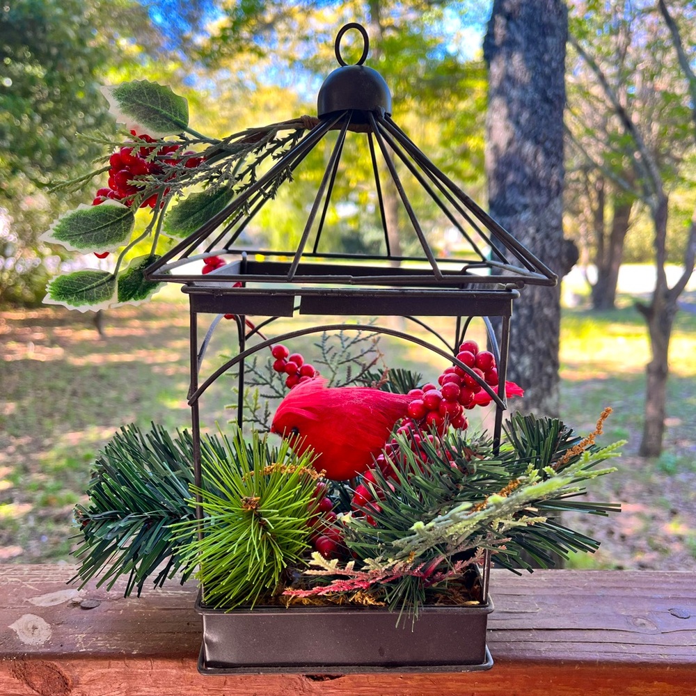 Vintage Handmade Birdcage Decor Hangable Cardinal Holiday/Everyday Decor